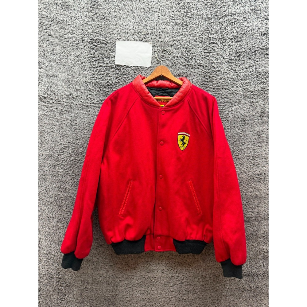 Vintage 1996 Scuderia Ferrari Wool Blend Quilted Varsity Jacket Red Mens Size XL